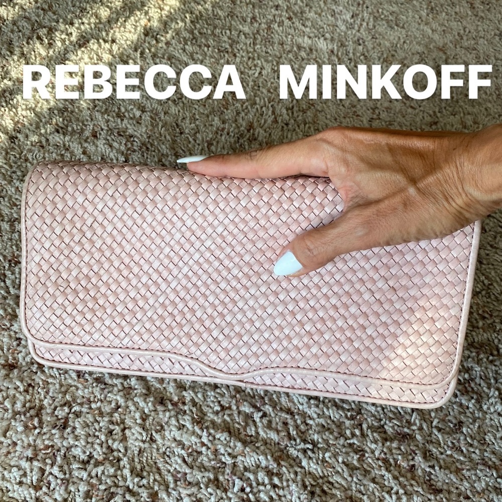 REBECCA MINKOFF PINK WOVEN CLUTCH